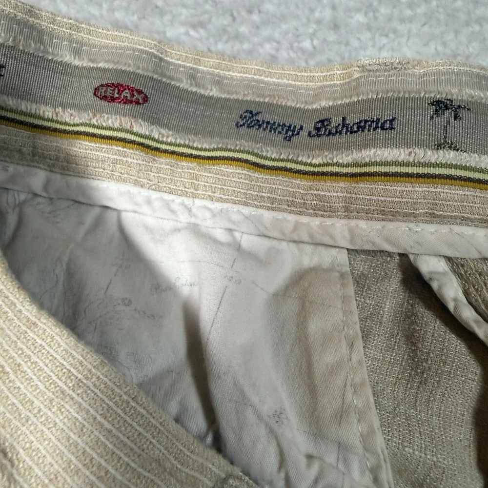 Vintage Y2K Tommy Bahama Relax Pants Mens 34 Beige Pinstripe Linen Silk Luxury